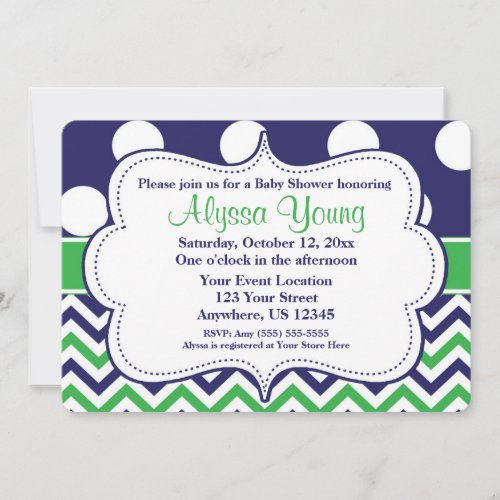 Blue Green Polka Dots Chevron Invitation Custom Invite