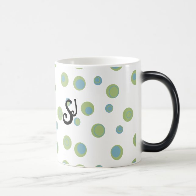 Blue Green Polka Dots Monogrammed Color Morph Mug (Right)