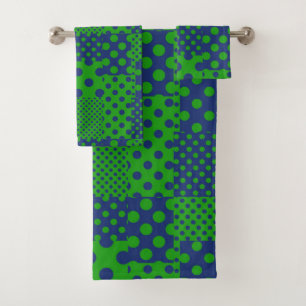 Blue Green Polka Dots Patchwork  Bath Towel Set