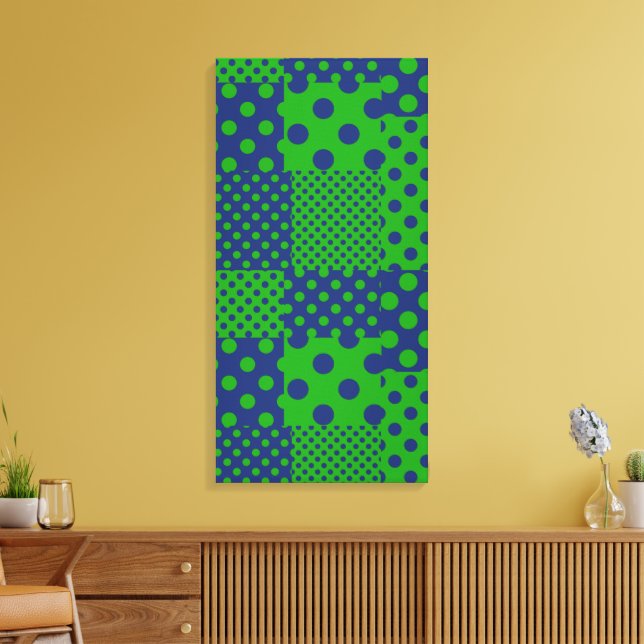 Blue Green Polka Dots Patchwork  Canvas Print (Insitu(LivingRoom))