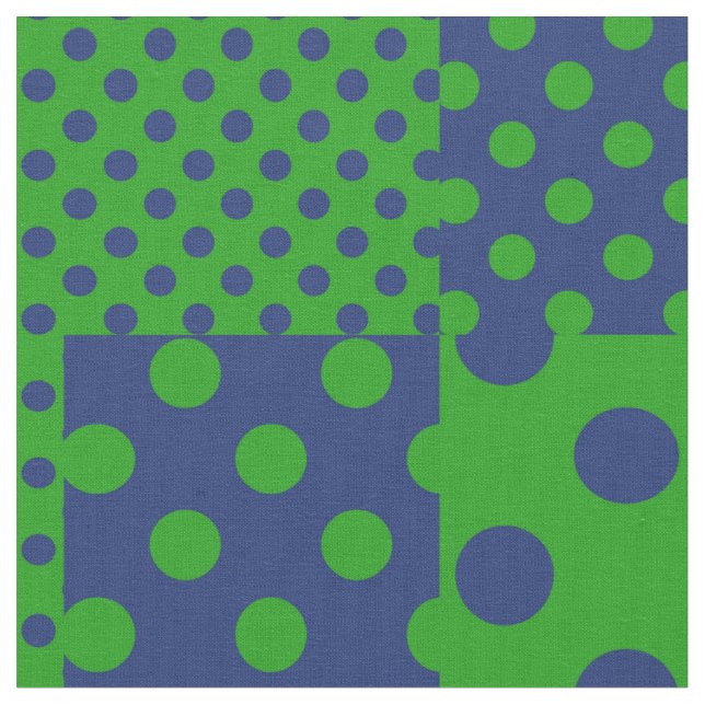 Blue Green Polka Dots Patchwork  Fabric (Close Up)