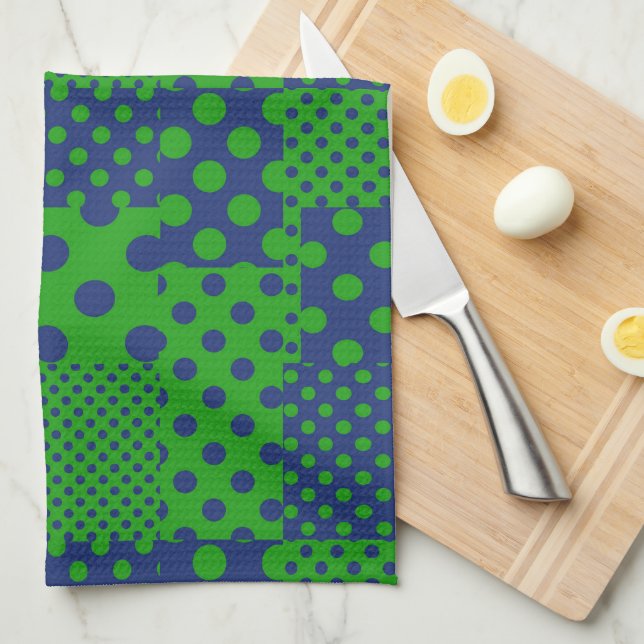 Blue Green Polka Dots Patchwork  Kitchen Towel (Quarter Fold)