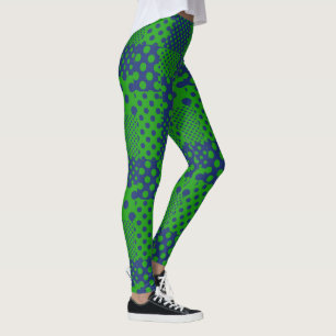 Blue Green Polka Dots Patchwork  Leggings