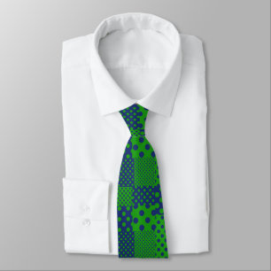 Blue Green Polka Dots Patchwork  Neck Tie