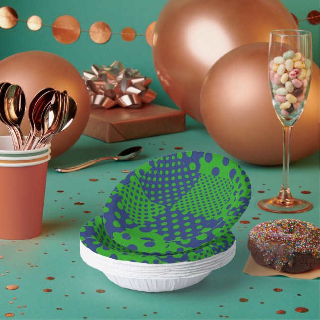 Blue Green Polka Dots Patchwork  Paper Bowls (Multi)