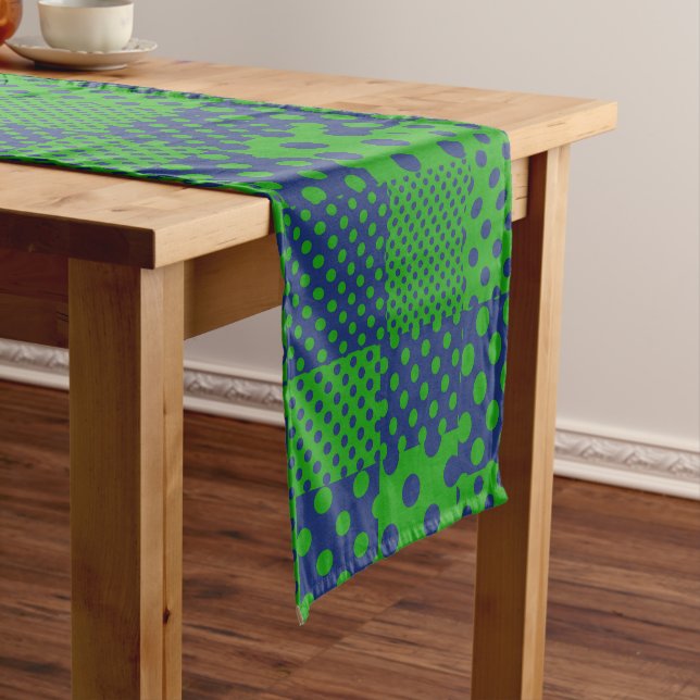 Blue Green Polka Dots Patchwork  Short Table Runner (In Situ)