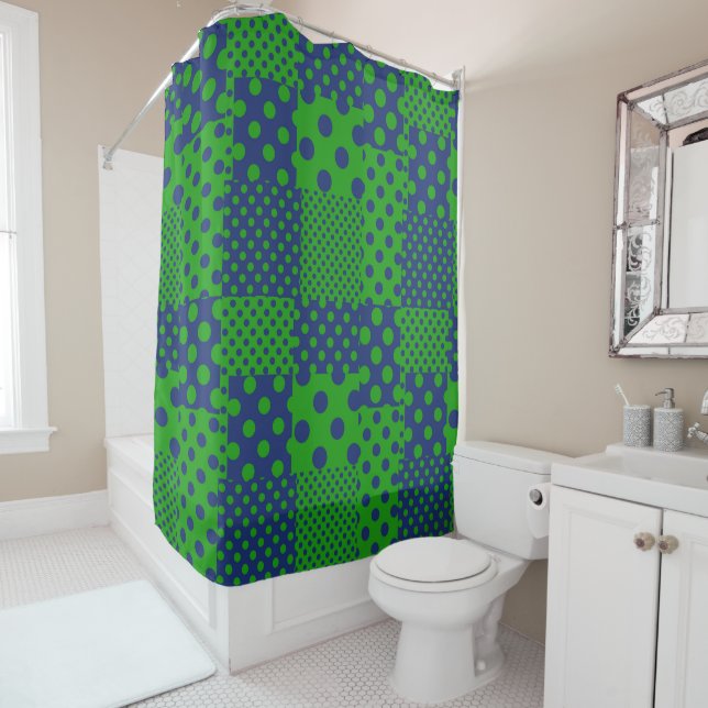 Blue Green Polka Dots Patchwork  Shower Curtain (In Situ)