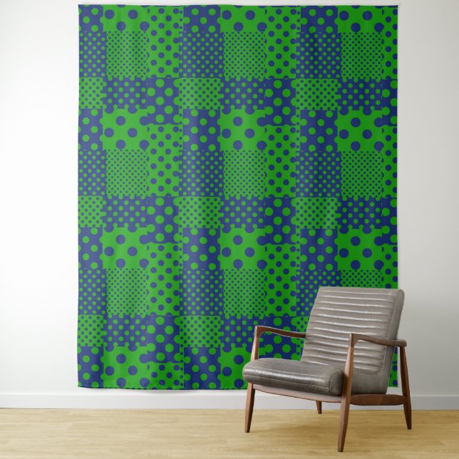 Blue Green Polka Dots Patchwork  Tapestry (In Situ)