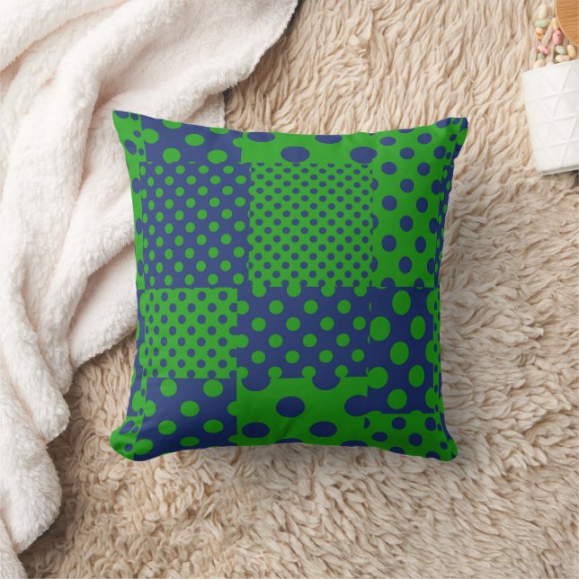 Blue Green Polka Dots Patchwork  Throw Pillow (Blanket)
