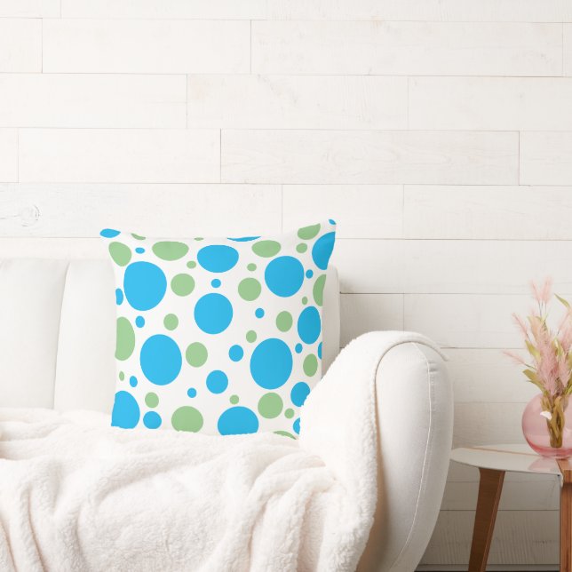 Blue Green Polka Dots Throw Pillow (Couch)