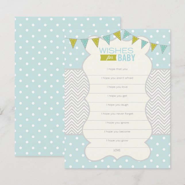 Blue Green Polka Dots Wishes for Baby Card (Front/Back)