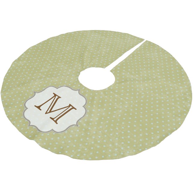 Blue Green Polkadot Monogram Initial Tree Skirt (Angled)