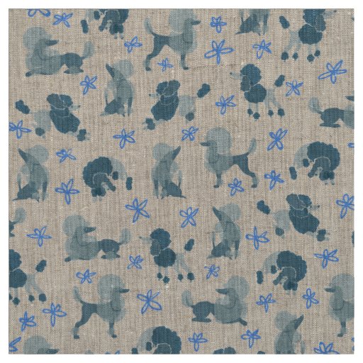 Blue-Green Poodle Pattern on a plain background Fabric