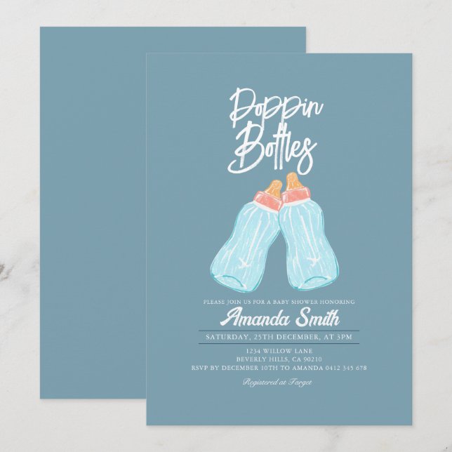 Blue Green Poppin Bottles Baby Shower Invitation (Front/Back)