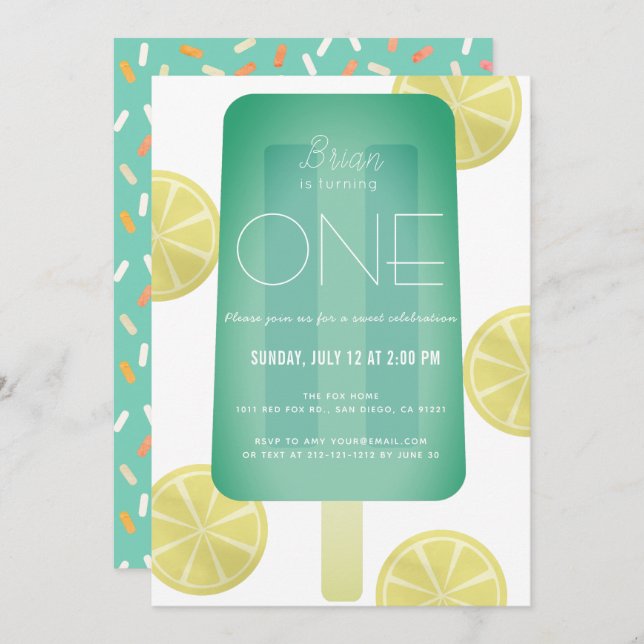 Blue Green Popsicle Boy 1st Birthday Invitation (Front/Back)