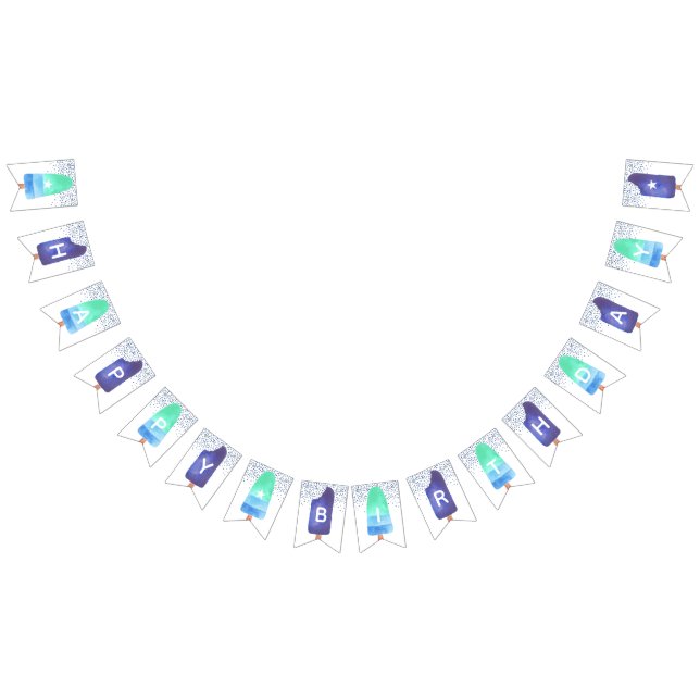 Blue & Green Popsicle Happy Birthday Bunting Flags (All)