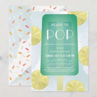 Blue Green Popsicle Watercolor Boy Baby Shower Invitation
