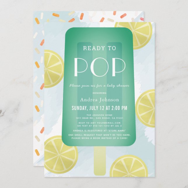 Blue Green Popsicle Watercolor Boy Baby Shower Invitation (Front/Back)