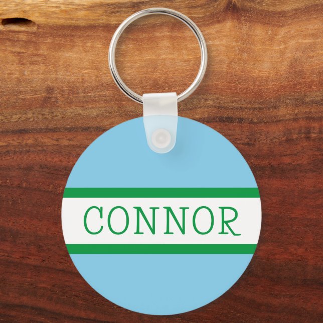 Blue Green Preppy Personalized Backpack Tag Keychain (Front)
