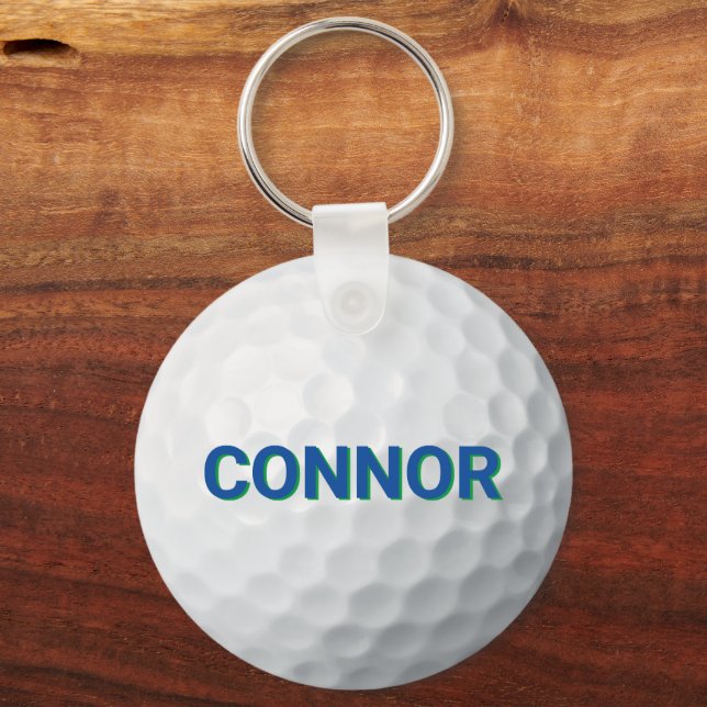 Blue Green Preppy Personalized Golf Bag Tag Keychain (Front)
