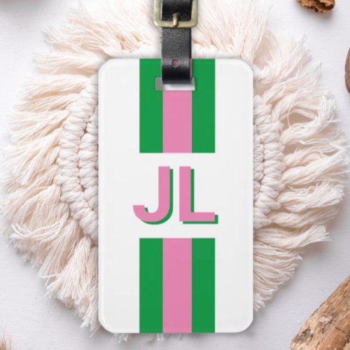 Blue Green Preppy Personalized Initial Luggage Tag