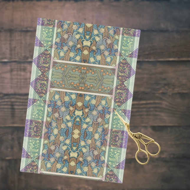Blue Green Purple Arts Nouveau Floral Ephemera Tissue Paper (Creator Uploaded)