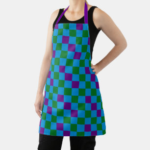 Blue Green Purple Checkered Pattern Design Apron