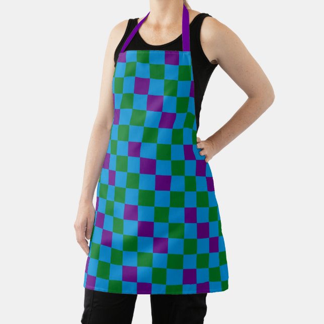 Blue Green Purple Checkered Pattern Design  Apron (Insitu)