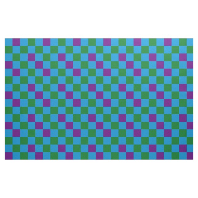 Blue Green Purple Checkered Pattern Design  Fabric (Fat Quarter)