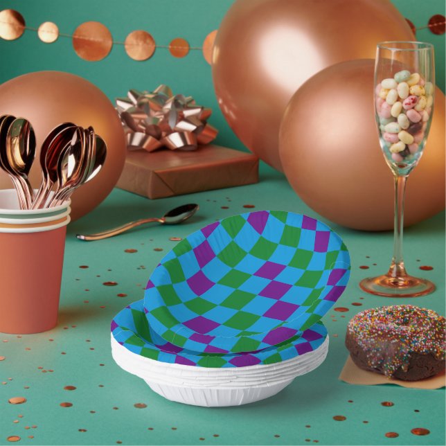 Blue Green Purple Checkered Pattern Design  Paper Bowls (Multi)
