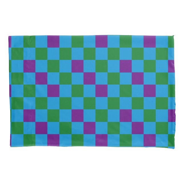 Blue Green Purple Checkered Pattern Design  Pillow Case (Front)