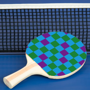 Blue Green Purple Checkered Pattern Design  Ping Pong Paddle