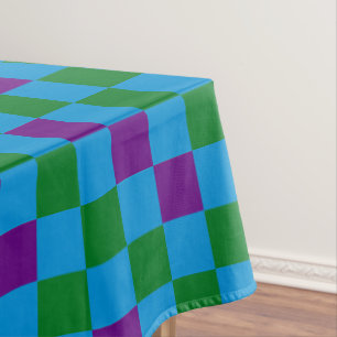 Blue Green Purple Checkered Pattern Design  Tablecloth