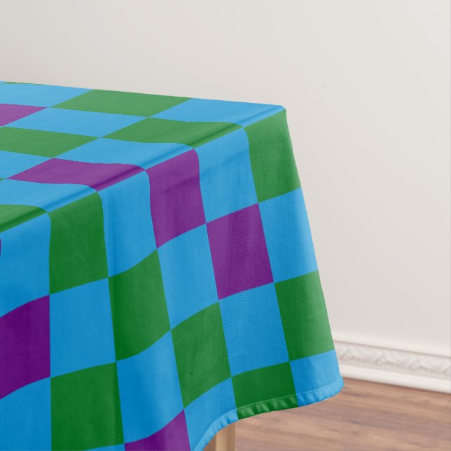 Blue Green Purple Checkered Pattern Design  Tablecloth (In Situ)