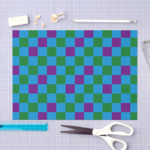 Blue Green Purple Checkered Pattern Design  Tissue Paper