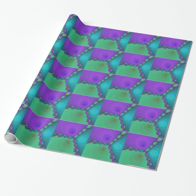 Blue Green Purple Fractal Wrapping Paper (Unrolled)