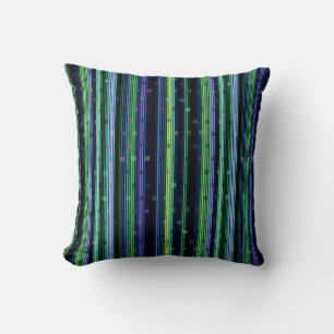 Blue, green, purple geometric with stripes throw pillow