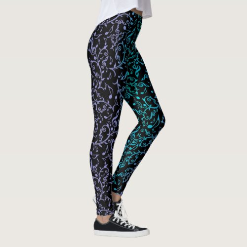 Blue Green Purple Gradient Music Notes Leggings