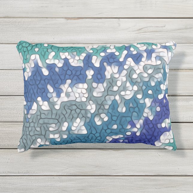 Blue Green Purple Gray Unique Pattern Outdoor Pillow (Front)