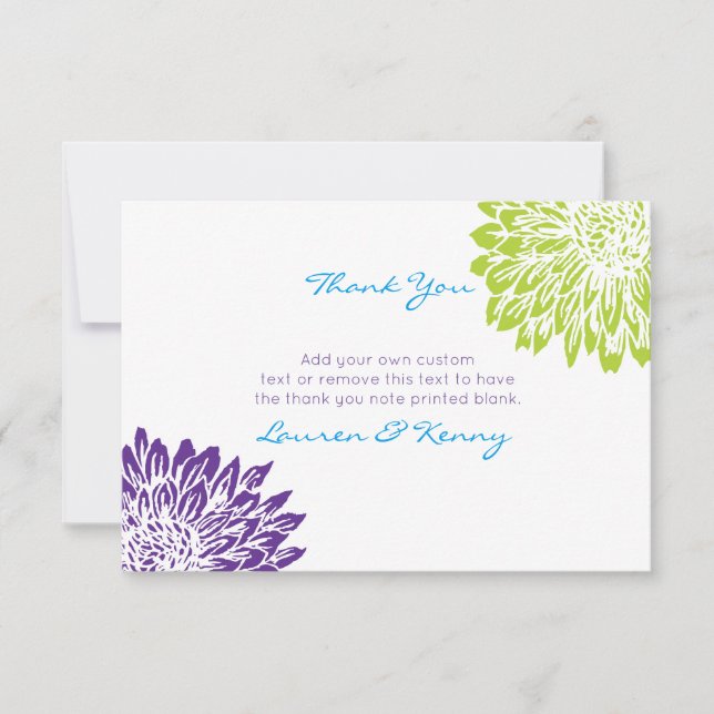 Blue, Green, Purple Mums Thank You Cards (Front)