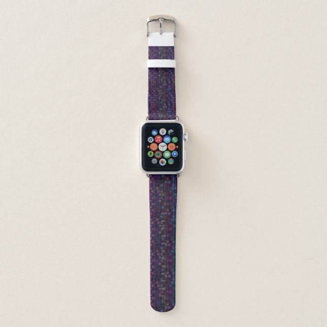 Blue, green, purple, pink squares with stripes apple watch band (Front)