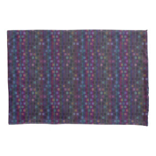 Blue, green, purple, pink squares with stripes pillow case