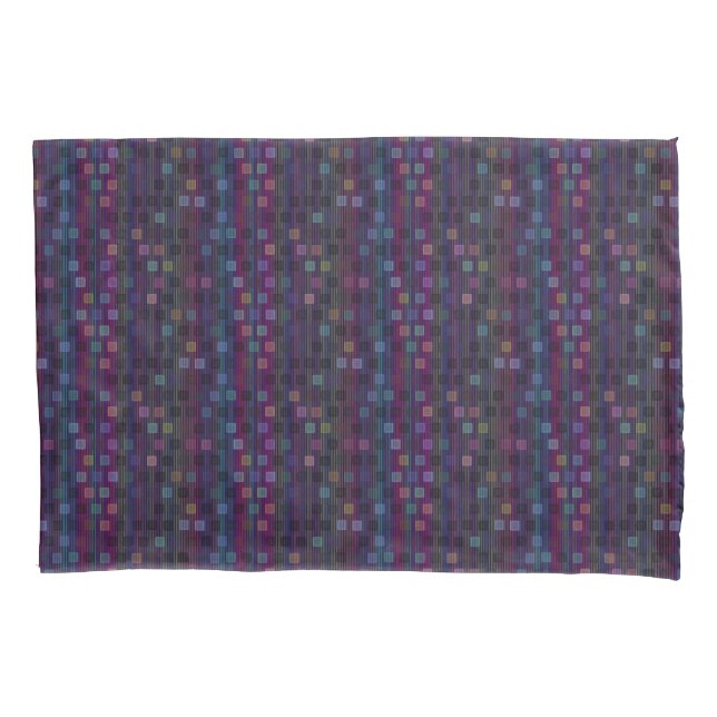 Blue, green, purple, pink squares with stripes pillow case (Front)