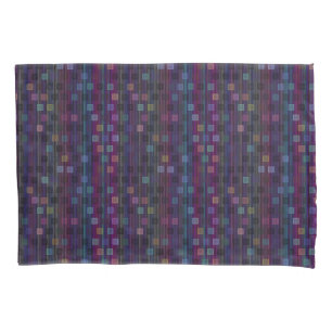 Blue, green, purple, pink squares with stripes pillow case