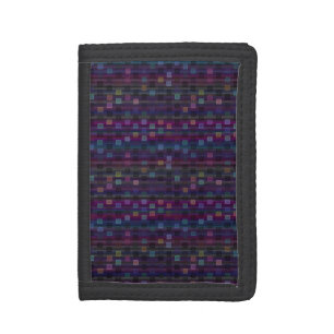 Blue, green, purple, pink squares with stripes trifold wallet