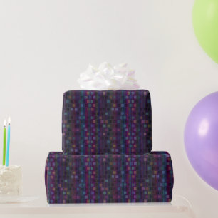 Blue, green, purple, pink squares with stripes wrapping paper