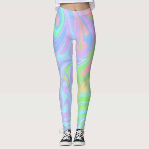 Blue Green Purple Pink Swirl Abstract Design Leggings