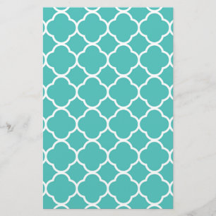 Blue-Green Quatrefoil Pattern Stationery