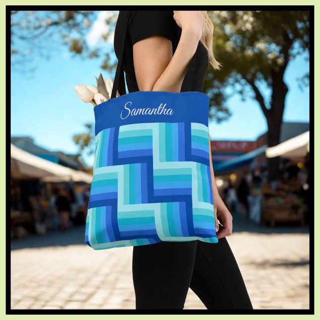 Blue Green Quilt Striped pattern  Tote Bag (Creator Uploaded)