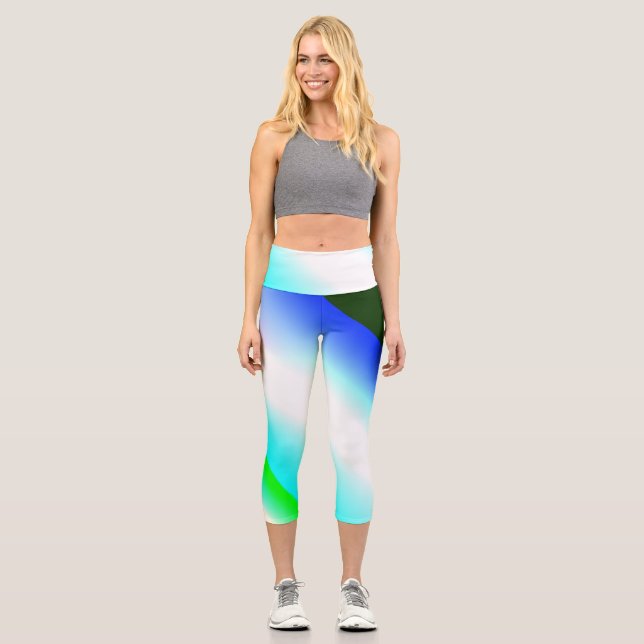 Blue green rainbow abstract texture pattern art  t capri leggings (Front)